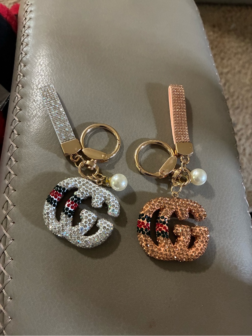 Crystal-Embellished Keychain Charm - Ivory and Rose Gold Options - Picture 2 of 2